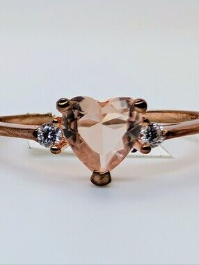 Heart Cut Morganite Rose Gold Over S925 Sterling Silver Size 9